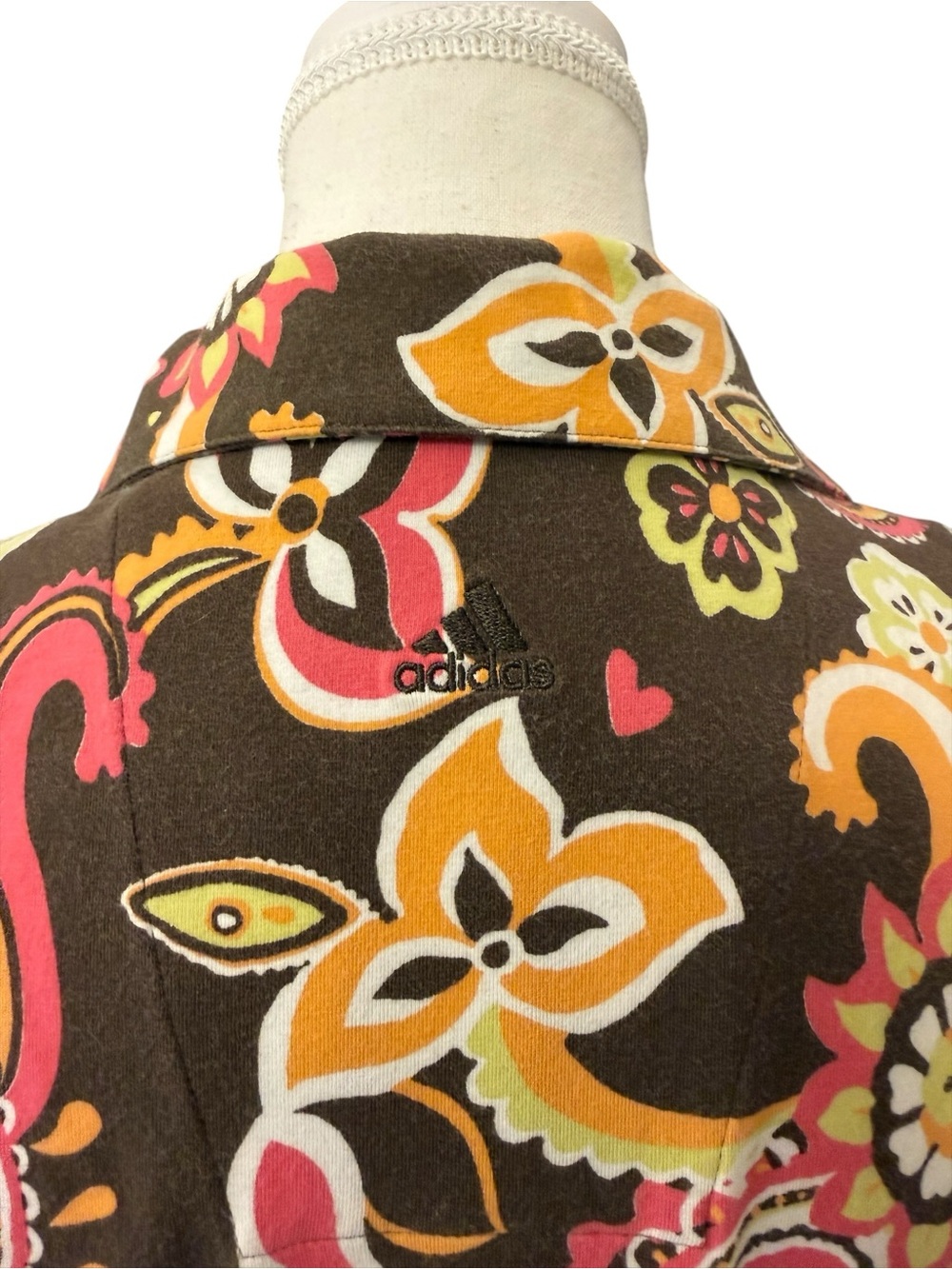 Adidas Paisley Floral Sleeveless Golf Polo Top L Retro Sporty Chic Stretch - Picture 4 of 10